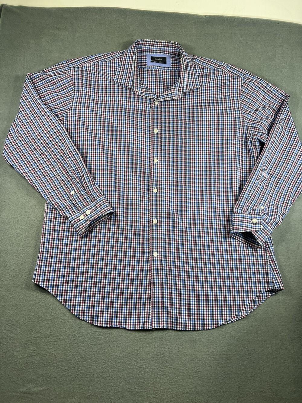 Esquire Gingham Checkered Shirt Non-Iron Large Blue Red Casual Men's Wear Size 1